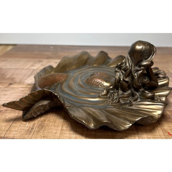 Bronze Mermaid On Lily Pad Decorative Sculpture - Picture 3 of 6